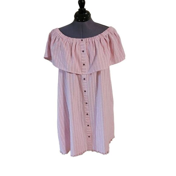 Bluheaven Women's Elastic Off-shoulder Striped Dress Barbie Pink Large - Picture 1 of 16
